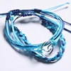 National Style Simple Handmade Blue Woolen Adjustable Bracelet Set For Woman