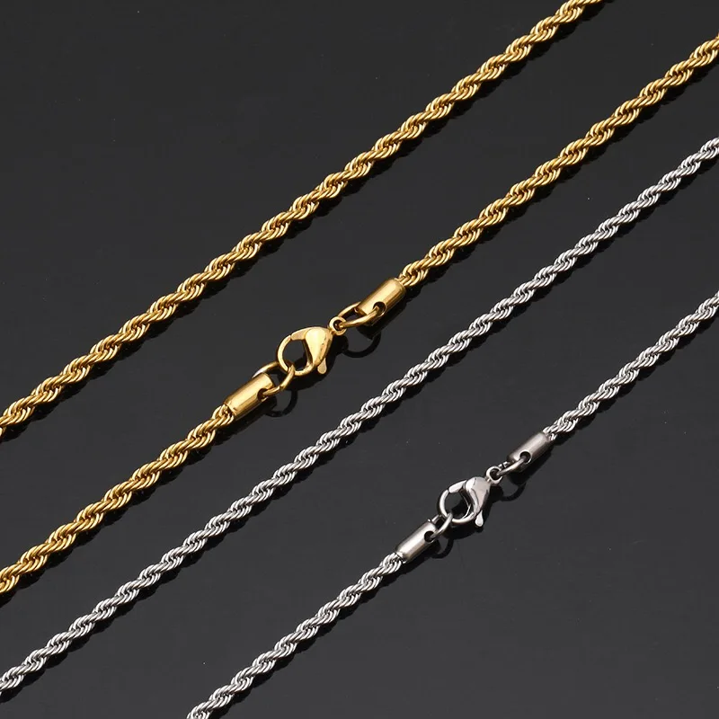 

Stainless steel 2mm rope necklace Hip hop 8 gram gold chain designs