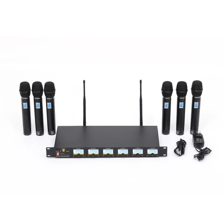 

MX66 6 Channel professional true diversity uhf wireless Microphone System with 6 Handheld Microphones, Black