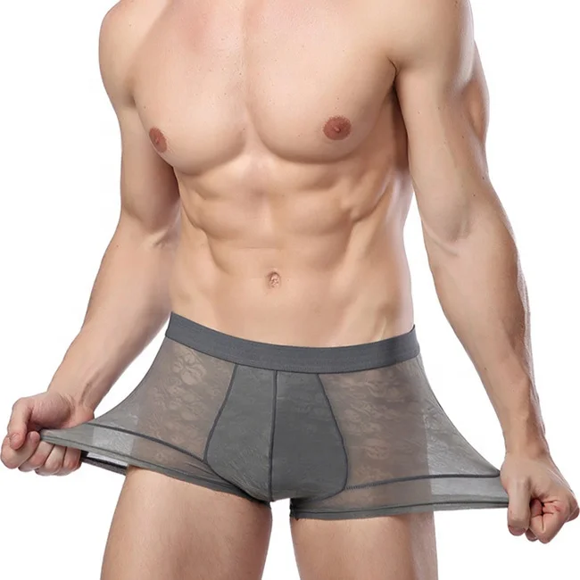 Wholesale cheapest OEM newest ice silk breathable hollow thin sexy men's boxers