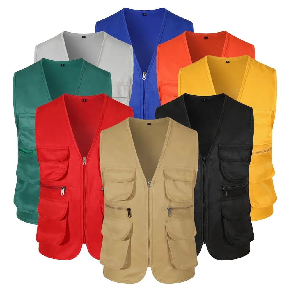 Unisex Multi Pockets Outdoor Vest Waistcoat for Promotion Advertising Marketing Workers Tourist Teams Bibs Vest Waistcoat