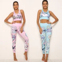 

New fashion sports suit cartoon printed fitness leggings women