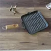 Pre seasoned cast iron skillet with grill marks, cast iron grill pan with folding wooded handle, casr iron kitchenware