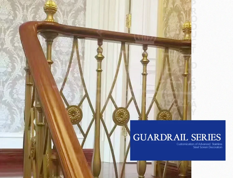 5 star hotel gold plated stair railings wholesale ss decorative balusters for stair interior modern metal railing