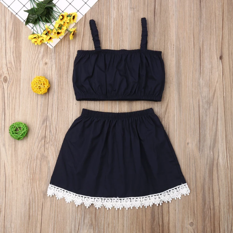 

Wholesale Children Girls Summer Sets Cotton Children Girls Short Sets, Dark blue