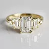 Wonderful design Emerald cut 6x8mm center stone 18k Solid yellow gold moissanite ring for lovers