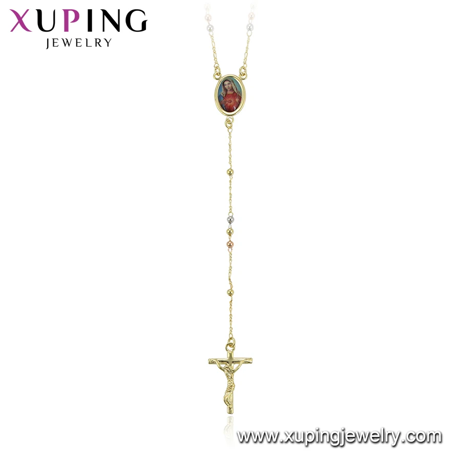 

44899 xuping crucifix jesus portrait rose white gold multicolor Unisex pendant necklace