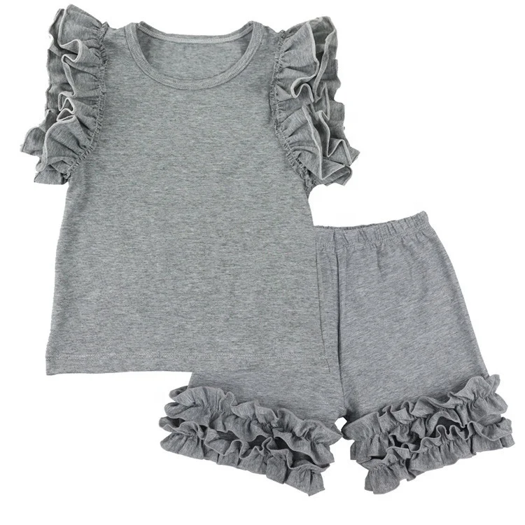 
Bulk wholesale children boutique Outfits Cute Kids clothing sets Summer Solid Ruffle Short Sets baby girls coming home outfit 