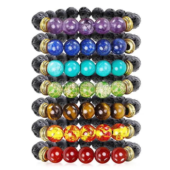 

Lava Stone Natural 7 Chakra Beads Healing Balance Energy Crystal Gemstone Bracelet