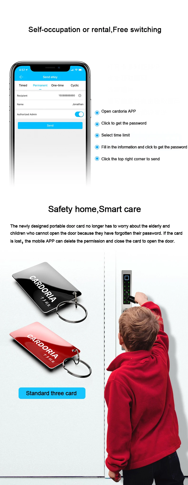 Security aluminum sliding door lock SUS 304 unlock with fingerprint password key card and TTLOCK APP special for narrow door