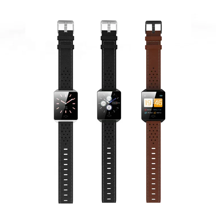 

Leather watchband square color TFT large screen high resolution intelligent multifunctional watch, Gun black silver