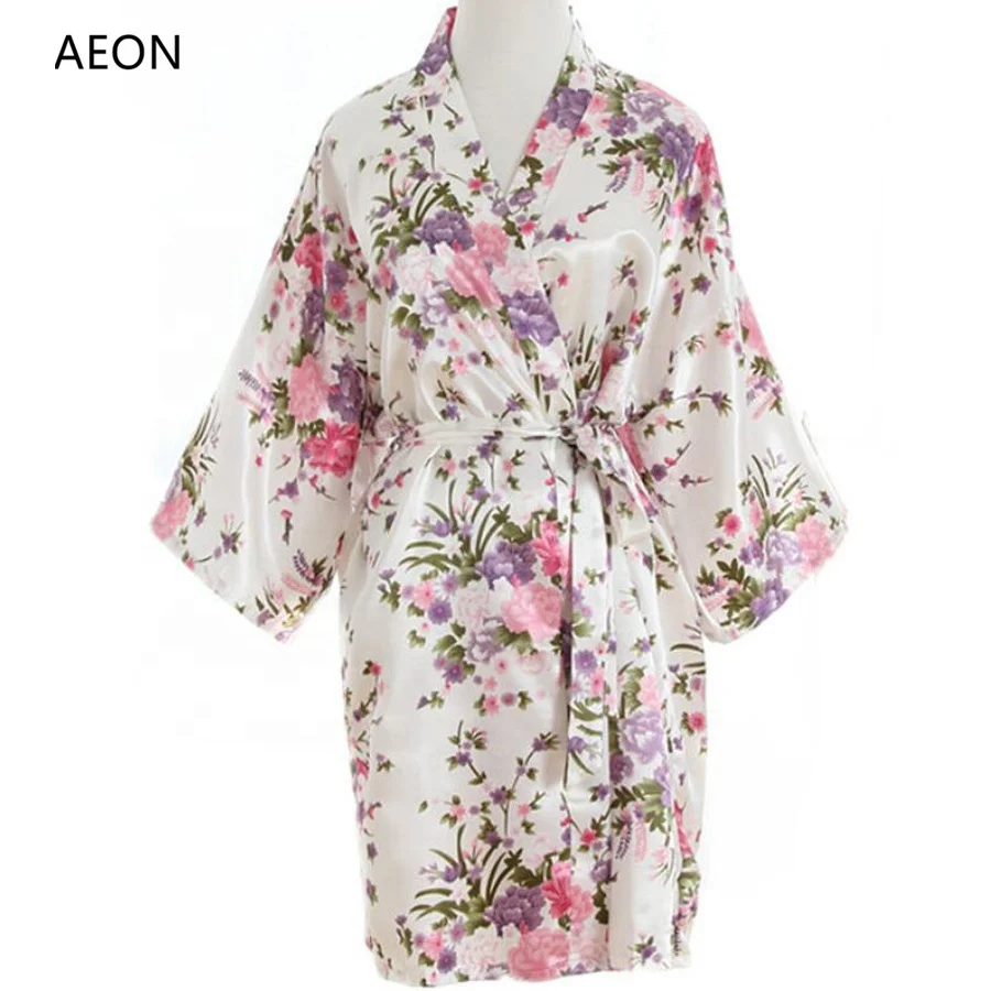 

Factory Wholesale Retail Cheap Polyester Floral Satin Bridal Silk Robe for Wedding Party, As photo