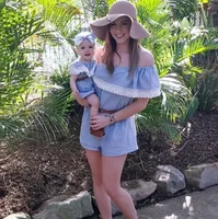 

mommy and daughter baby girls casual matching family clothes fashion off shoulder matching ladies jeans romper outfits summer