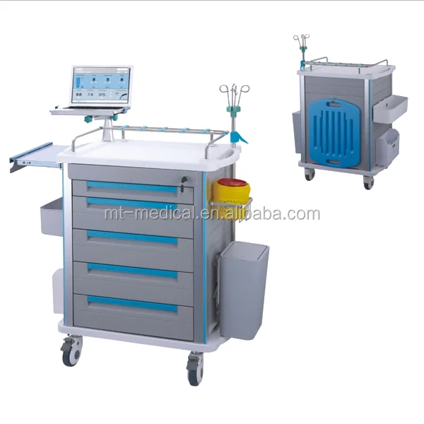 Hospital ABS ICU emergency medicine trolley medical equipment trolley cart with casters