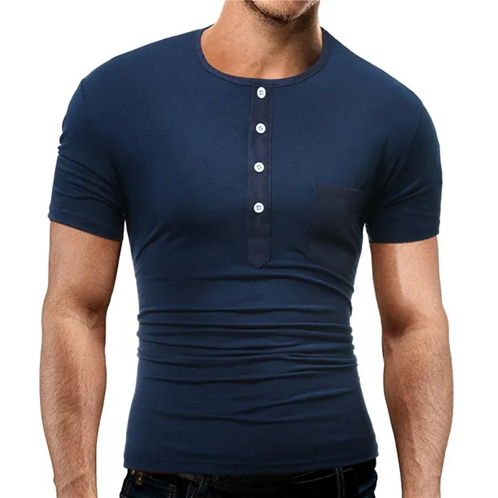 Short Sleeve Mens Henley Shirt Custom Logo T Shirt With Pocket Blank ...