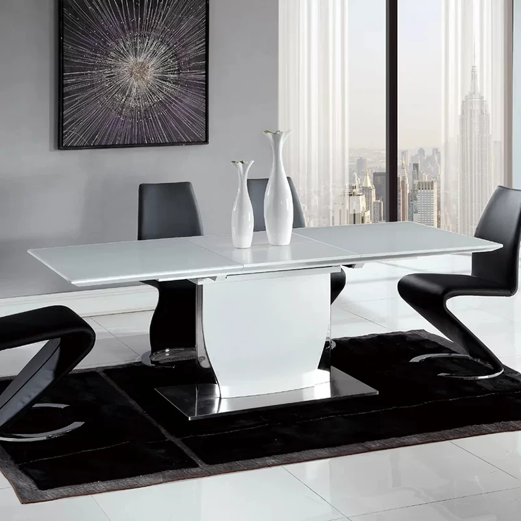 
Glass and MDF top expandable round french dining table set for 6 / round dining set 