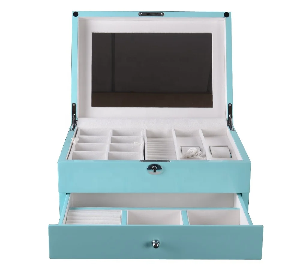 Blue Jewelry Box Set Wooden Mirror Jewelry Storage Box With Drawer Buy Jewelry Box With Drawer