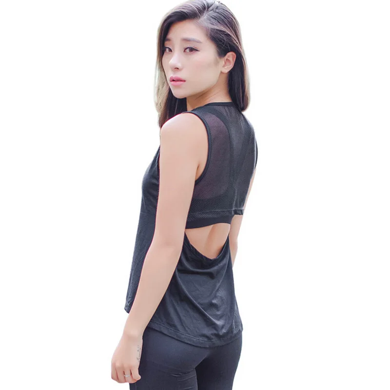 

Summer vest sweat-absorbent quick dry sleeveless T-shirt high elastic mesh matching bodysuit sport casual yoga clothes, Black;gray