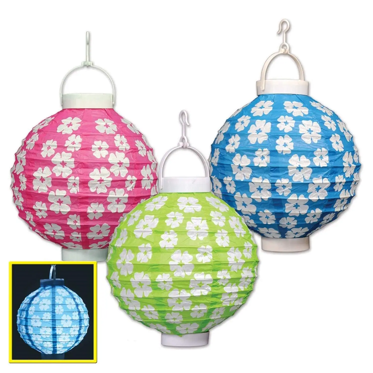 pink and green paper lanterns