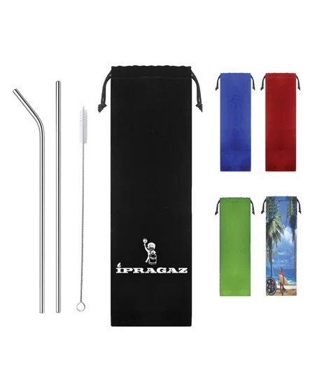 

eco friendly bpa free food grade 304 Stainless steel Drinking Straw with cleaning brush in Cloth bag