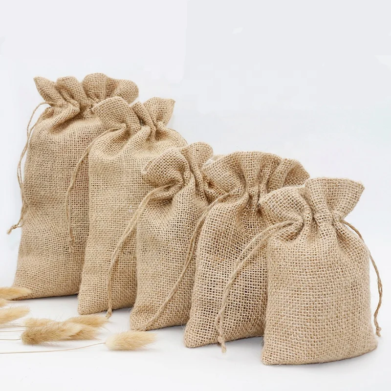 

reusable eco friendly jute drawstring bag, Natural