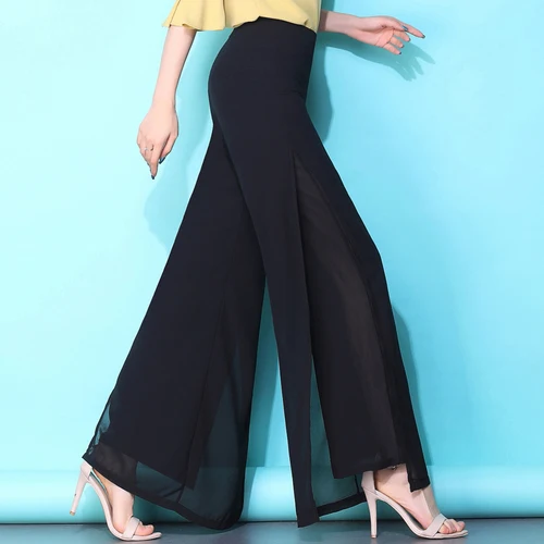 

AP65 Mesh Chiffon High Waist Summer Pantalon women wide leg pants streetwear loose big plus size flare trousers