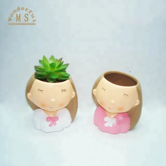 Varnish cute Sunny Girl mini succulent ceramic plant Pot,terracotta flower pot with virgin design,small ceramic plant pot garden
