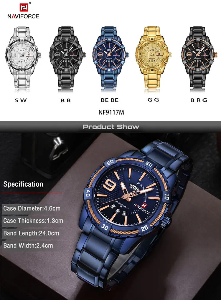 NAVIFORCE Watch 9117 Men Luxury Brand Sport Full Steel Quartz Watches Men's Waterproof Wrist Watches Relogio Masculino