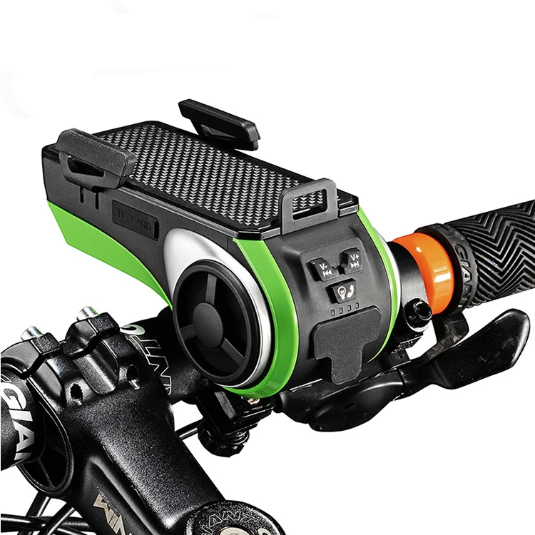 

ROCKBROS 5 In 1 Double LED Bicycle Light Audio MP3 Player Speaker+Charging Power Bank+Ring Bell+Bicycle Phone Holder, Black