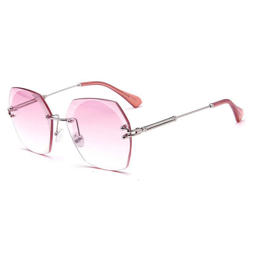 

Wholesale Gradient Pink UV400 PC Rimless Fashion Ladies Sunglasses