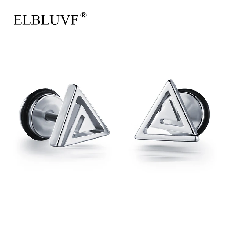 

ELBLUVF Stainless Steel Jewelry Wholesale Geometric Triangle Stud Earrings For Women, Steel color , black , gold