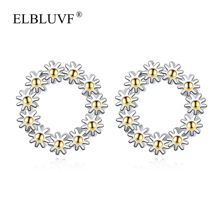 

ELBLUVF 925 Silver Plated Copper Alloy Jewelry New Design Gold Daisy Circular Fresh Flower Earrings Jewelry