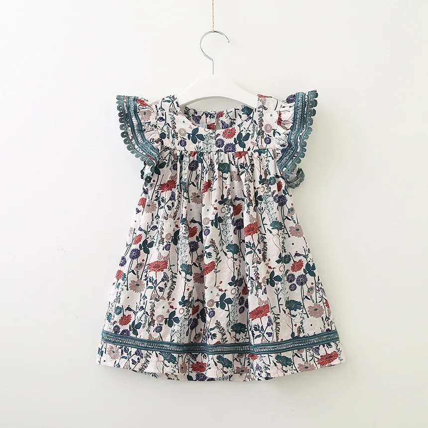 

whosale children clothing european style baby girl broken flower fly sleeve dress 2019 new summer cute kids frocks, As picture