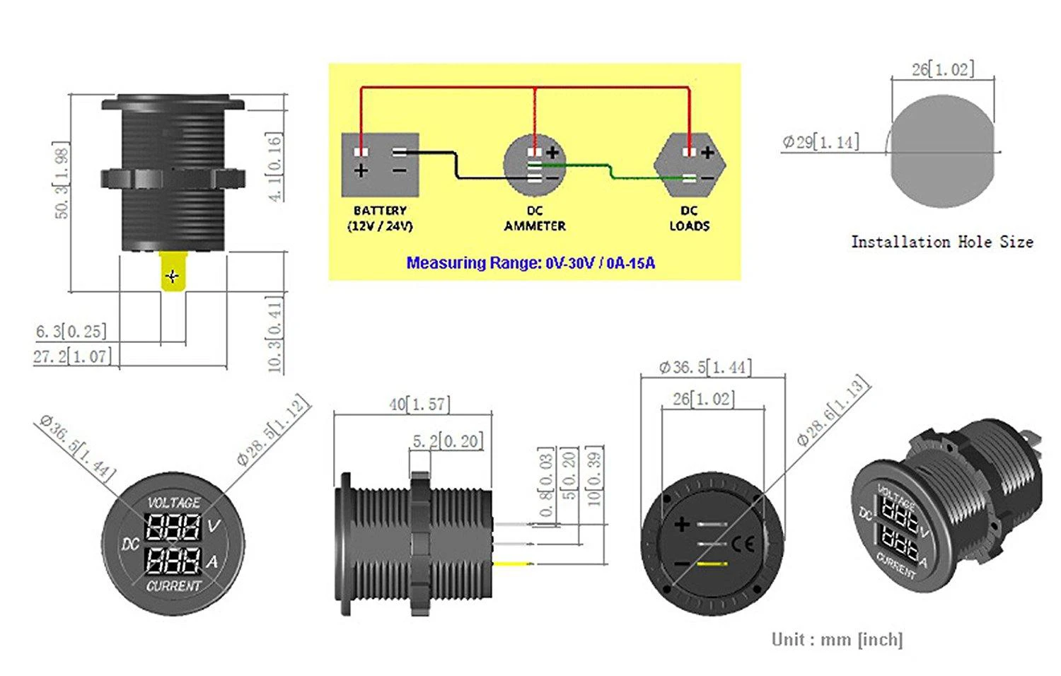 防水12v 24v汽车船摩托车led数字电压表安培计自动倒圆角电压电流表 Buy 汽车电压表 汽车数字电压表 摩托车数字电压表