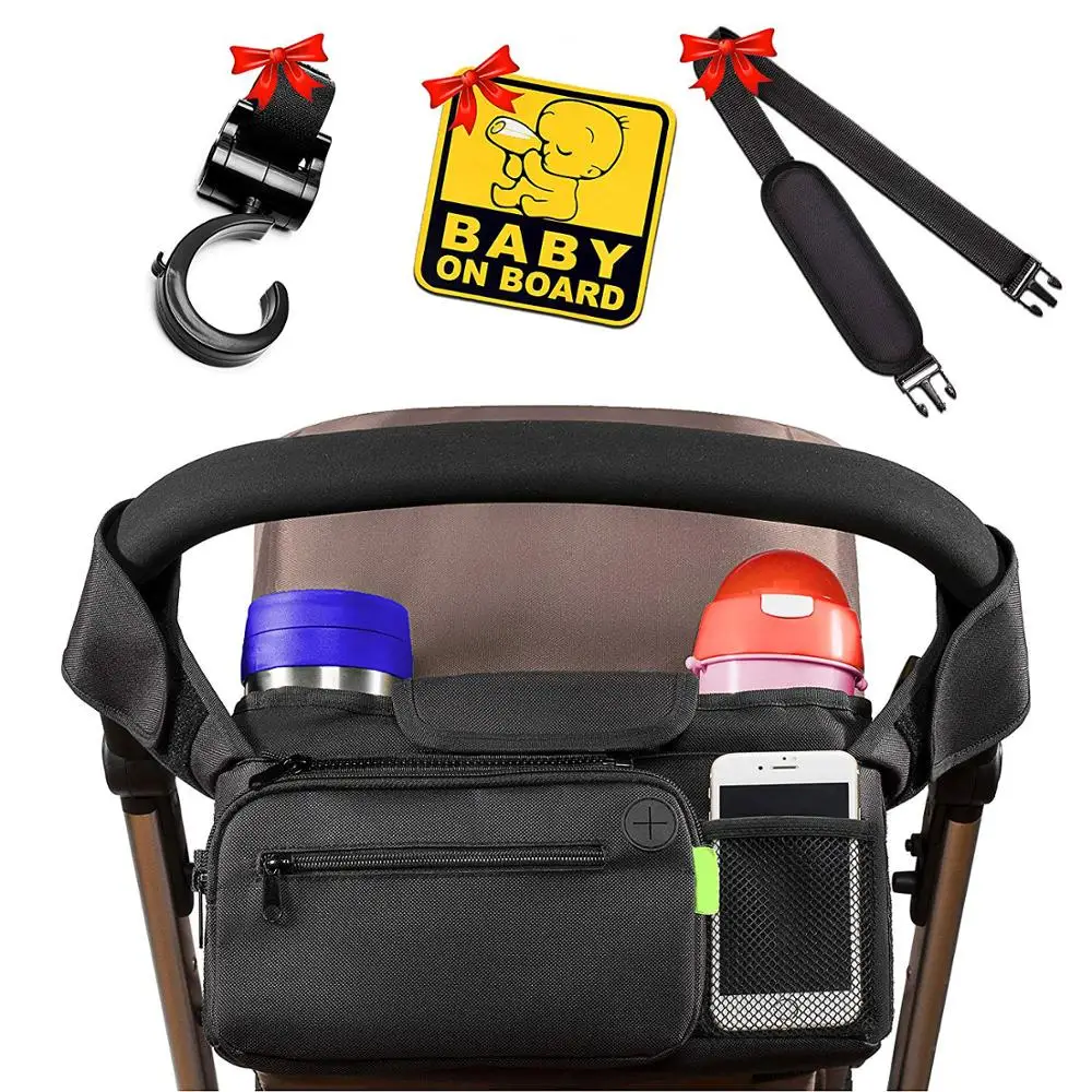

universal smart Mom Dad foldable baby stroller organizer, Black