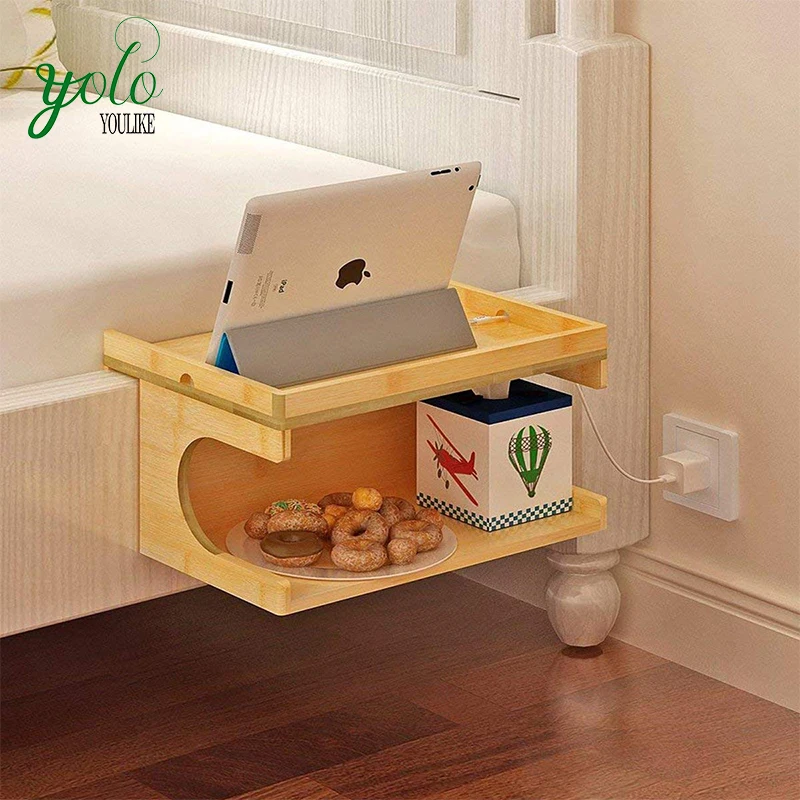 Bamboo Bedside Shelf Double Layer Caddy Tray Headboard Shelf Buy