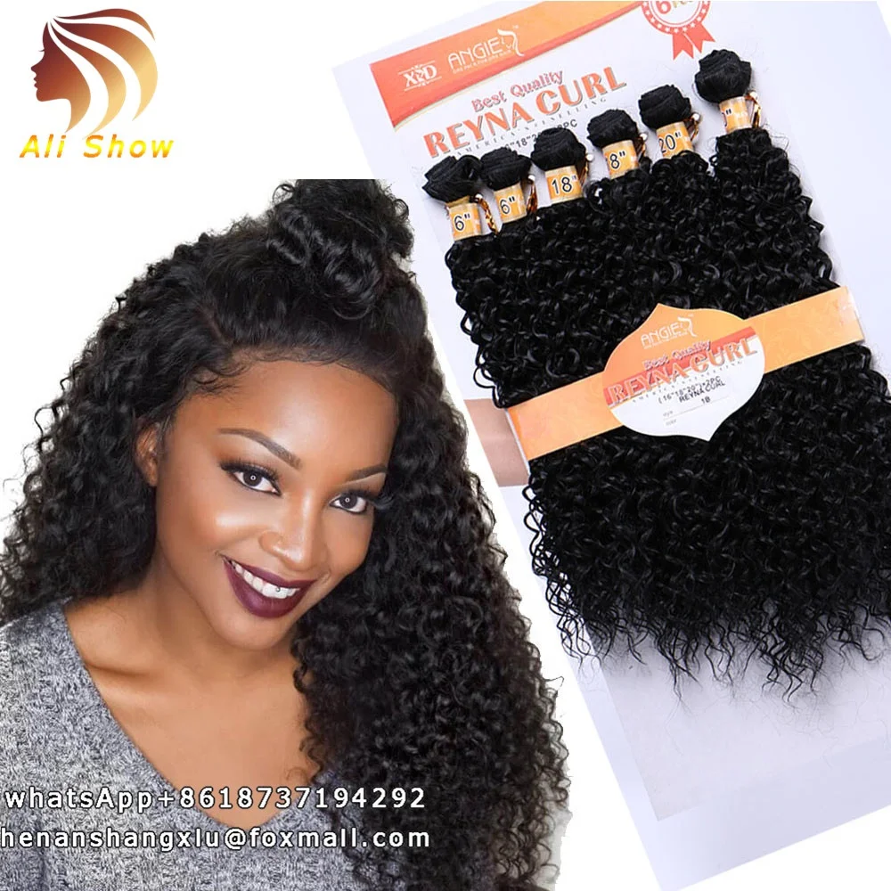 

16 18" 20" Synthetic Kinky Curly Hair Weave Synthetic Hair double Weft Extensions 6 pcs/set Ombre Color synthetic hair bundles