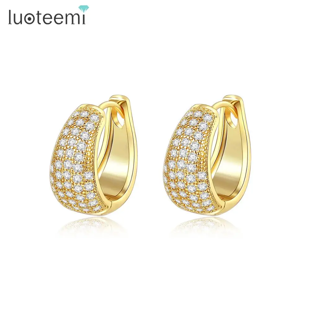 

LUOTEEMI Charm Gold Plated Huugie Earrings For Women A AA Cubic Zirconia Huggie Girls Ear rings