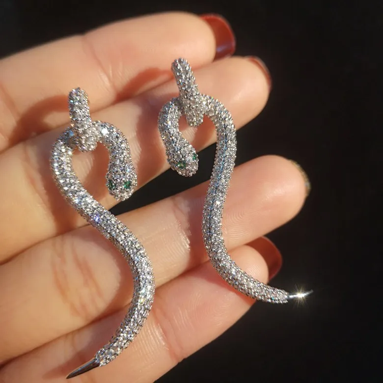 925 Silver Pin Newest Design Jewelry Micro Pave Cubic Zircon Designs Brass Animal Snake Shape Earrings For Women CZ Earrings