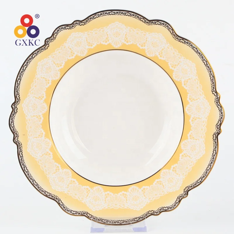 Embossed gold plates sets ceramic luxury porcelain dinner sets, View