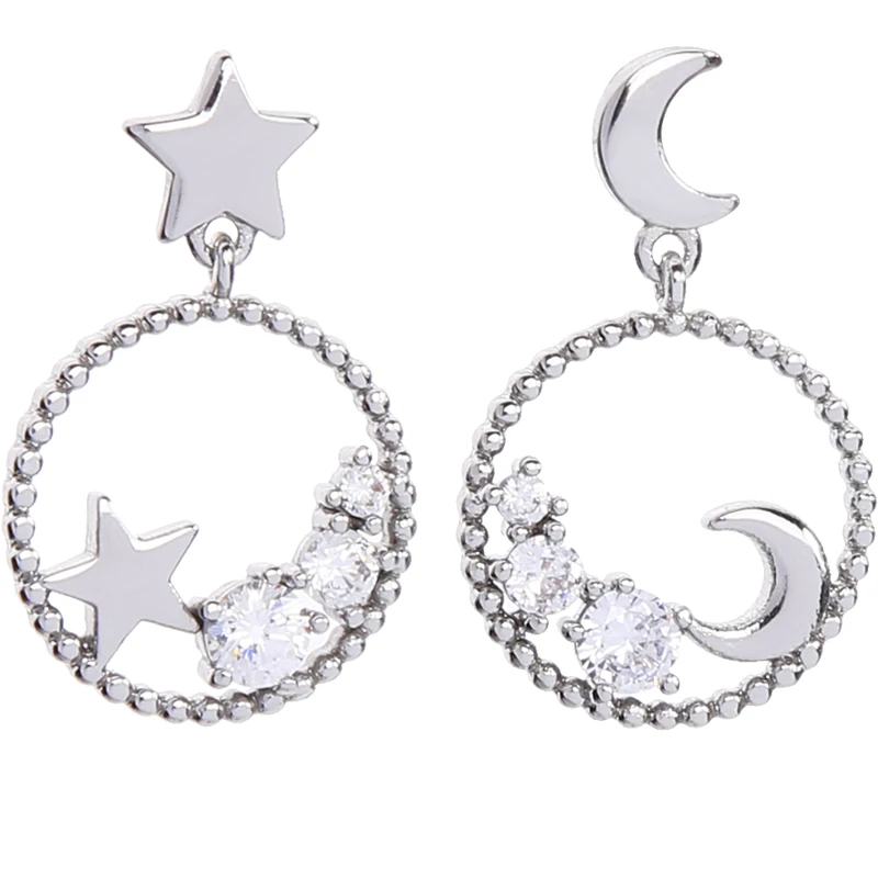 

me97263 Amazon Hot Noble Delicate Zircon Charm Asymmetric Silver Star earrings, Gold