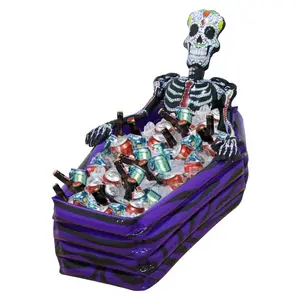 Image of Halloween skeleton coffin inflatable ice bucket for pool floating drink fruit cool box Inflatable serving bar salad ice tray