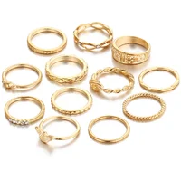 

Personality Boho Party 12pcs/set Gold Rings Twist Rhinestone Geometric Knuckle Finger Rings