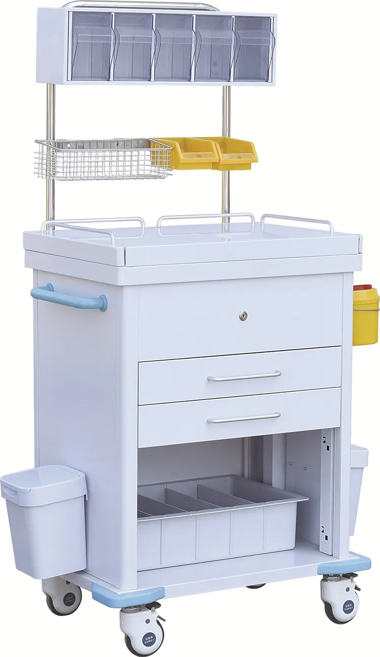 Good sales ABS hospital furniture mobile ABS medicine anesthesia crash trolley cart in hospital