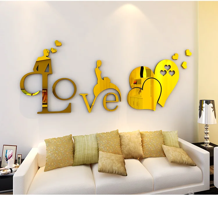 hot sale love heart Fashion adhesive removable sticker Customize heart shape 3d acrylic wall sticker