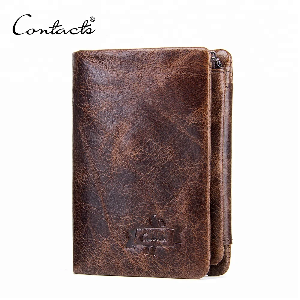 

China Supplier Custom Trifold Vintage Male Leather Wallet Holder Cash Card Coin Pocket Genuine Leather Men Purse, Coffee & customized