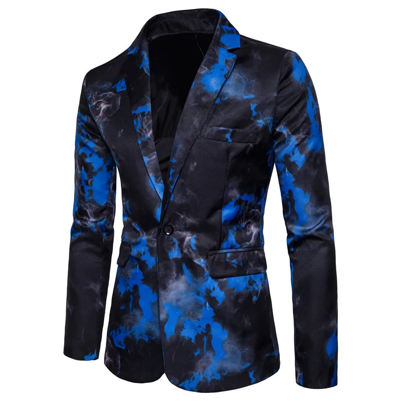 

casual single breasted red blue flame printed men suits, As picture
