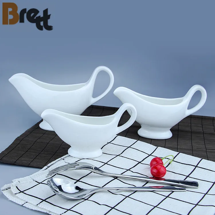 

Hotel Restaurant White Ceramic Sauce Dish Personalized Gravy Boat