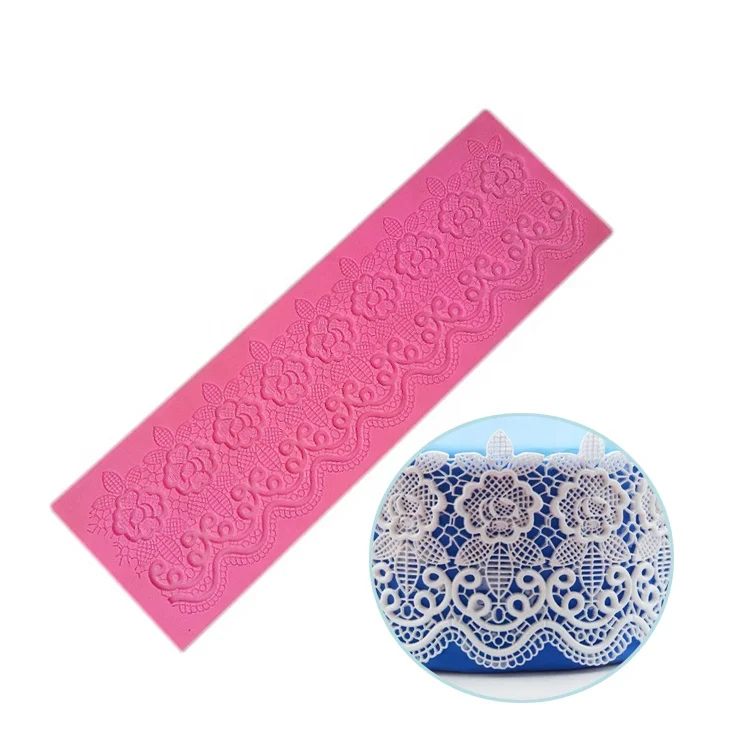 

New arrival flower silicone sugar lace mat for cake decoration, Pink