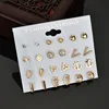 12 pairs/set super value Exquisite fashion Heart Triangle Anchor Fatima Leaf charm crystal OL Stud Earring Set Women